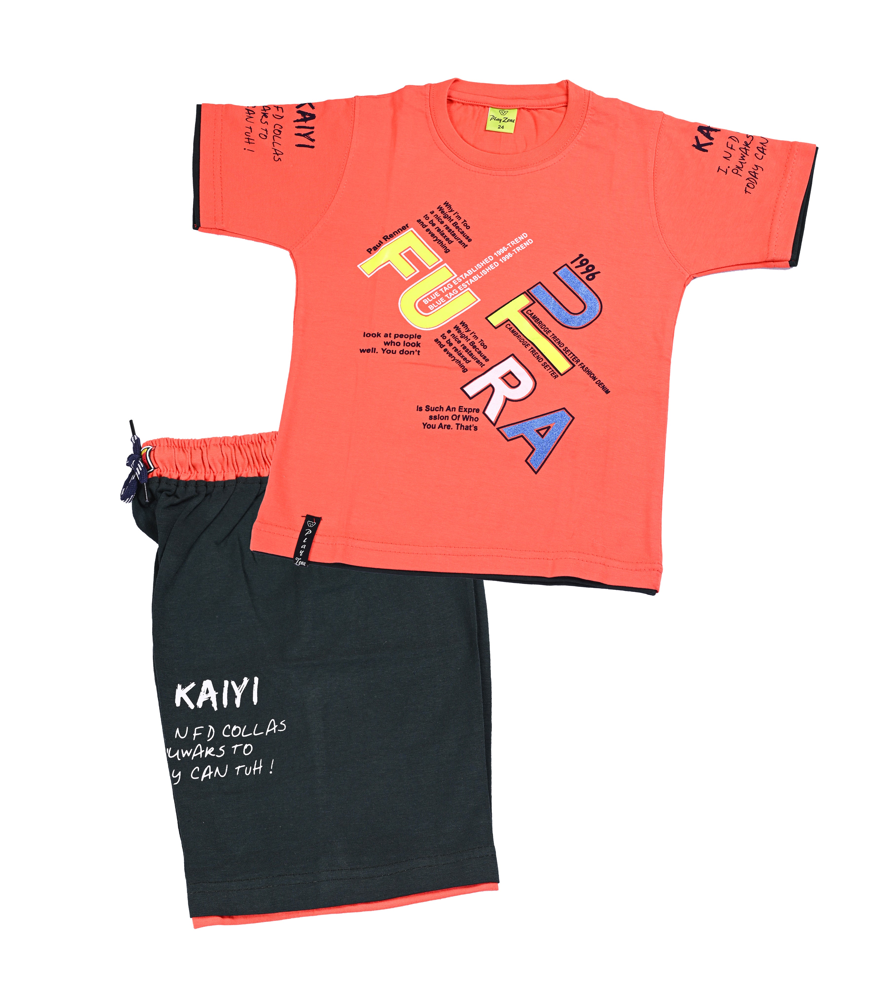 Kids’ "FURA" Streetwear Shorts Set - Cotton Graphic Tee & Shorts